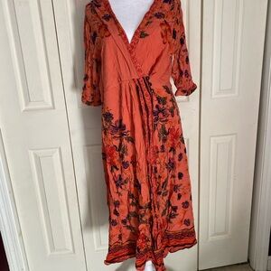 Angie Orange Flutter Sleeve Wrap Sundress